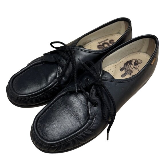 SAS Womens Siesta Lace Up Comfort Loafer Black Leather Moccasin Handsewn 9.5 - Picture 5 of 9